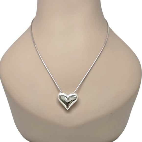 Tiffany & Co Sterling Silver Puffy Heart Pendant Snake Chain Necklace #20141 - Picture 10 of 10